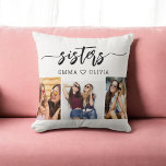 Sisters 3 Photo Collage Keepsake Gift Throw Pillow<br><div class="desc">Celebrate sisterhood with the Sisters 3 Photo Collage Keepsake Gift Throw Pillow. This personalized pillow features a beautifully arranged collage of three cherished photos, capturing special moments shared between sisters. Crafted from high-quality materials, it adds a stylish and sentimental touch to any space, perfect for displaying on a bed or...</div>