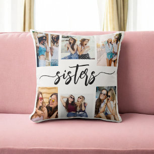 Sisters 6 Photo Collage Keepsake Gift Throw Pillow