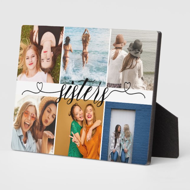 Sisters 6 Photo Collage Personalized Cute Gifts Plaque (Side)