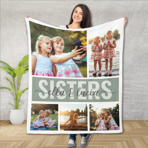 Sisters Add Your Names Photo Collage Fleece Blanket