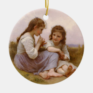 Sisters and Flute Music by Bouguereau Ceramic Ornament