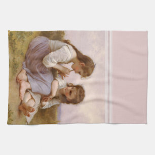 Sisters and Flute Music by Bouguereau Kitchen Towel