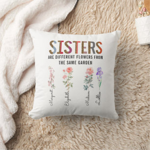 Sisters Are Different Flower – Custom Names  Throw Pillow