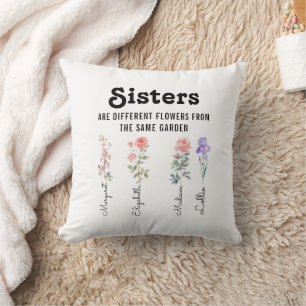 Sisters Are Different Flower – Custom Names  Throw Pillow