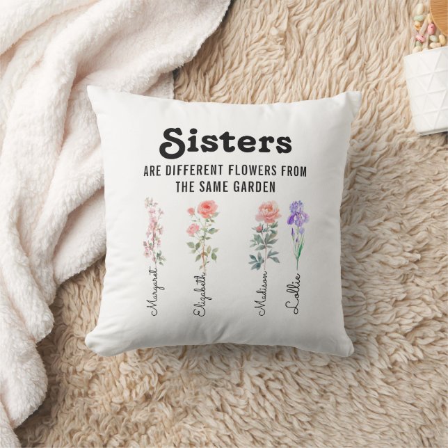 Sisters Are Different Flower – Custom Names  Throw Pillow (Blanket)