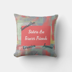 Sisters Are Forever Friends Pastel Floral Sibling Throw Pillow
