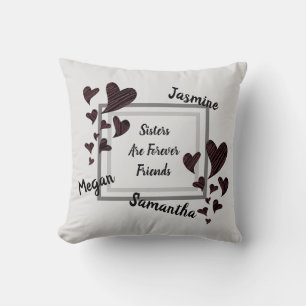 Sisters are Forever Friends Red Hearts Sibling Throw Pillow