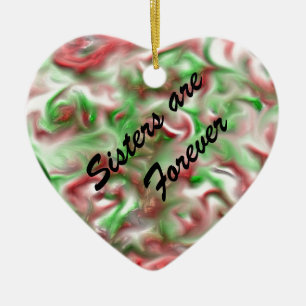Sisters are Forever Red Green Swirl Abstract Ceramic Ornament