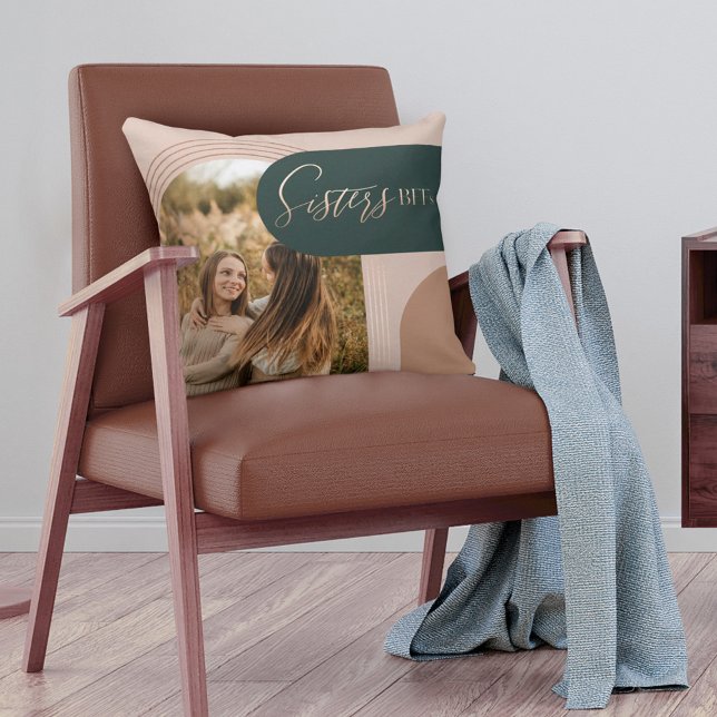 Sisters BFFS Geometric Concentric Arch Photo Throw Pillow (Creator Uploaded)