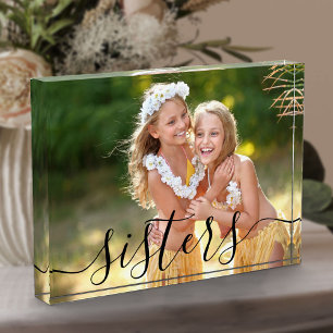 Sisters Black Script Overlay Custom Photo Block