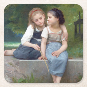 Sisters, Bouguereau Square Paper Coaster