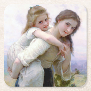 Sisters, Bouguereau Square Paper Coaster