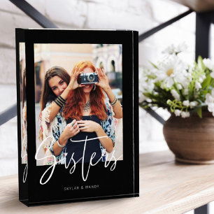 Sisters Brush Script Modern Photo Layout Black Block