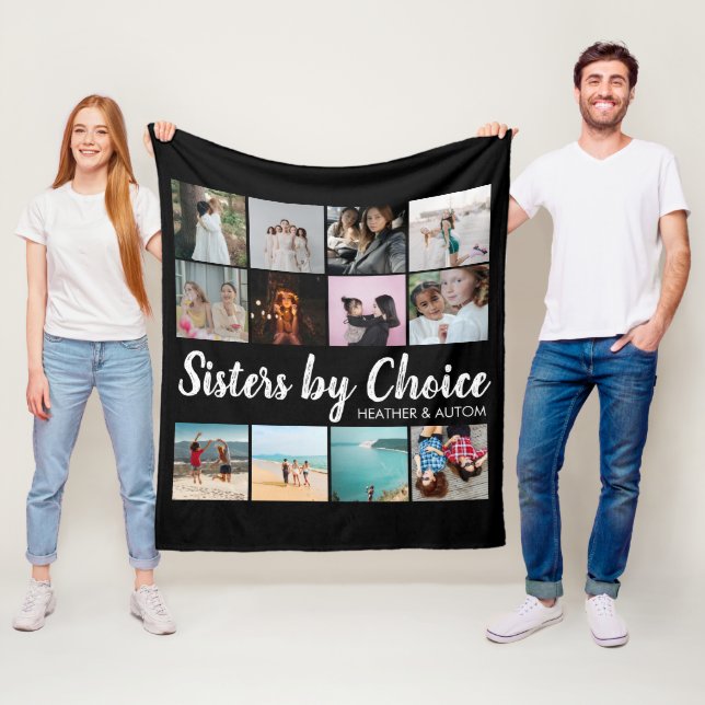 Sisters By Choice Photo Collage Personalized BFF Fleece Blanket (In Situ)