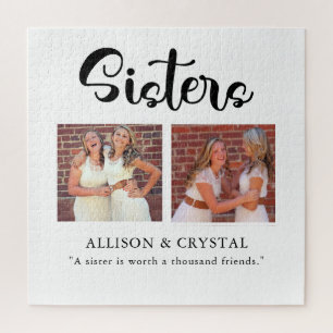  Sisters Calligraphy 2 Photo Collage Quote Sibling Jigsaw Puzzle