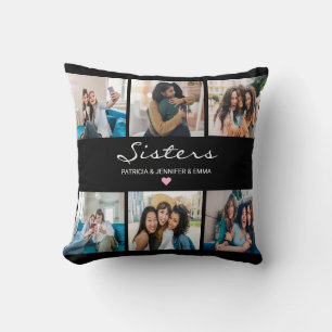 Sisters calligraphy script   Simple Photo Collage  Throw Pillow