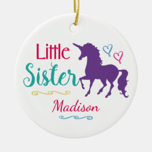 Sisters Colourful Unicorn Little Sister Christmas Ceramic Ornament