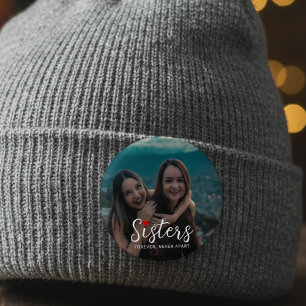 Sisters Connected At Heart Photo Keepsake White 1 Inch Round Button