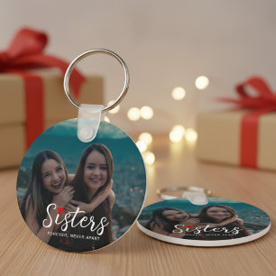 Sisters Connected At Heart Photo Keepsake White Keychain