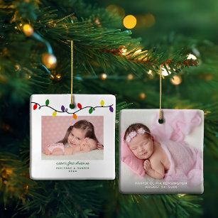 Sister's First Christmas Colourful Lights Photo Ceramic Ornament