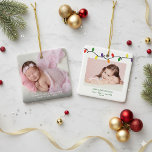 Sister's First Christmas Colourful Lights Photo Ceramic Ornament<br><div class="desc">Sister's First Christmas is the perfect take on Baby's First Christmas! Cute, Modern yet Rustic Christmas Holiday Photo Square Ornaments featuring a colourful string of Christmas bulbs in festive red, green, yellow, and gold! Add 2 of your favourite photos for the perfect ornament! Please contact us at cedarandstring@gmail.com if you...</div>
