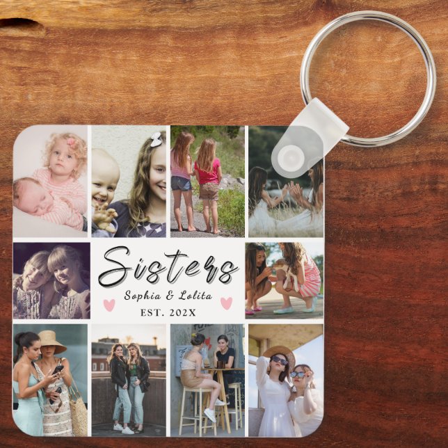 Sisters Forever – 10 Photo Custom Collage Keychain (Back)