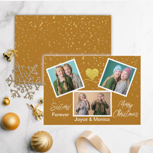 Sisters Forever Christmas Brown Photo Collage  Holiday Card