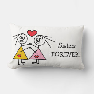 Sisters FOREVER Cute Girl Stick Figures Design Lumbar Pillow