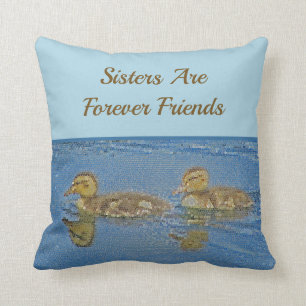Sisters Forever Friends Ducklings Mosaic Sibling Throw Pillow
