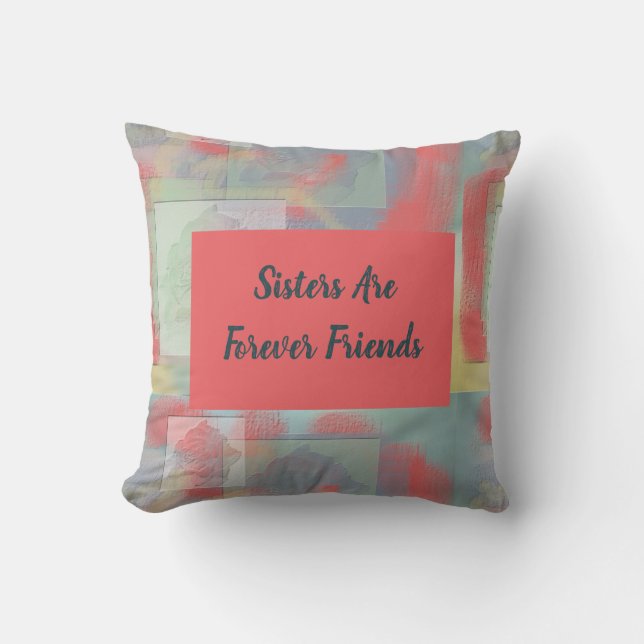 Sisters Forever Friends Pastel Abstract Sibling Throw Pillow (Front)