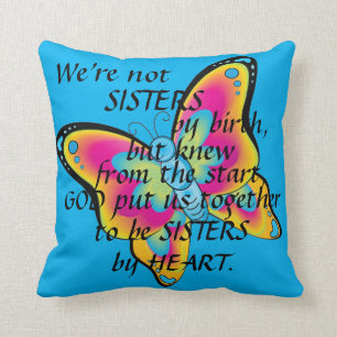 "SISTERS FROM THE HEART" THROW PILLOW&BUTTERFLIES PILLOW