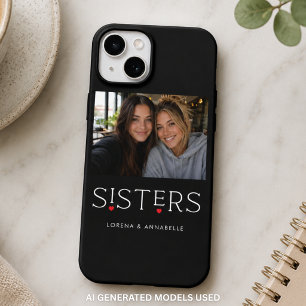 Sisters Heart Typography Black Photo iPhone 15 Case