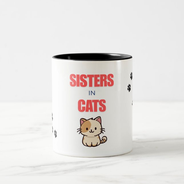 SISTERS IN CATS Two-Tone COFFEE MUG (Center)