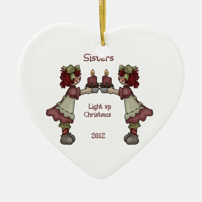 Sisters Light Up Christmas Ceramic Ornament (Front)