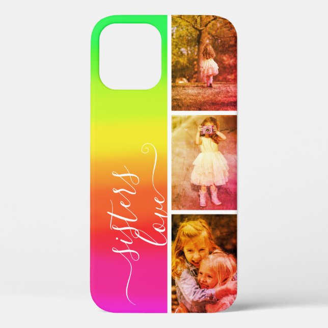 Sisters Love Photo Collage Template Bright Rainbow Case-Mate iPhone Case (Back)