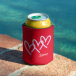Sisters Love Red Heart Can Cooler<br><div class="desc">A Triple heart red can cooler. This is such a sweet valentines day gift for all the loving moms out there. Edit text to change name or edit colour of background. Drink with love in mind.</div>