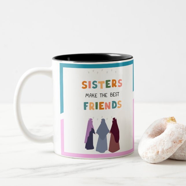 Sisters make the best friends Two-Tone coffee mug (With Donut)