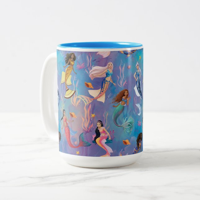 Sisters of the Sea Ocean Pattern Two-Tone Coffee Mug (Front Left)