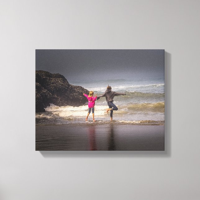 Sisters on a Foggy Morning at the Beach Canvas Print (Front)