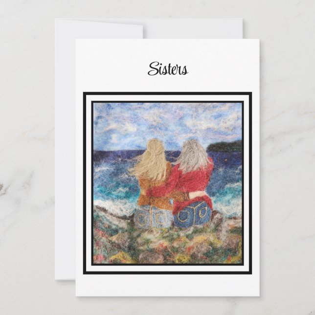 Sisters or Any Close Relationship Looking at Ocean Thank You Card (Front)