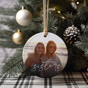 Sisters Overlay Photo Ceramic Ornament