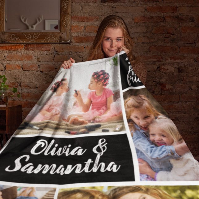 Sisters Photo Collage Best Friends Trendy Fleece Blanket (Creator Uploaded)