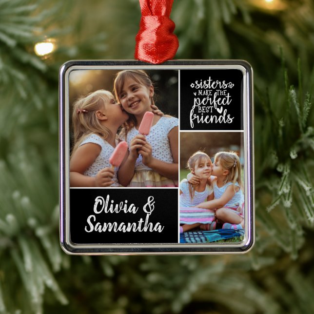 Sisters Photo Collage Best Friends Trendy Metal Ornament (Tree)