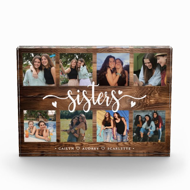 Sisters Photo Collage with 8 Photos & Custom Text (Front)