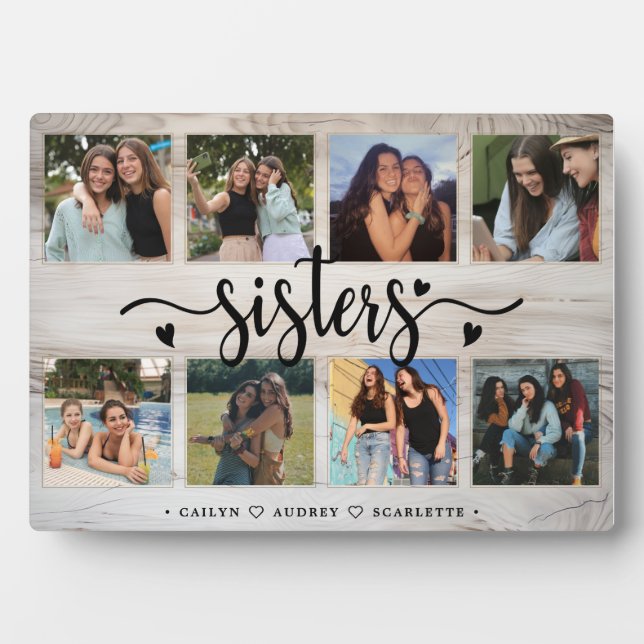 Sisters Photo Collage with 8 Photos & Custom Text Plaque (Front)