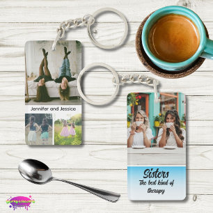 Sisters Photo Collage with Names, Best Therapy Keychain