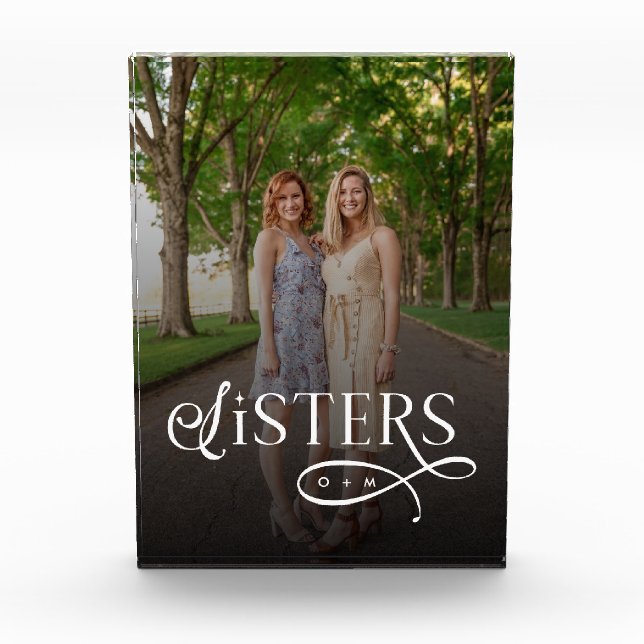 Sisters Photo Personalized Monogram Block (Front)