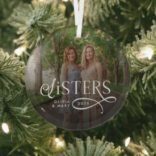 Sisters Photo Personalized Monogram Glass Ornament