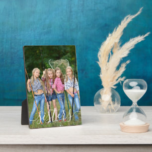 Sisters Photo White Script Typography Overlay Plaque