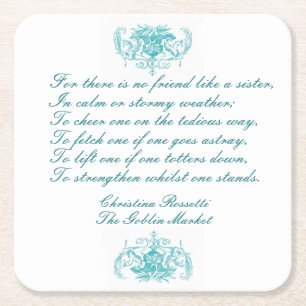 Sisters Poem by C Rosetti in Blue Square Paper Coaster